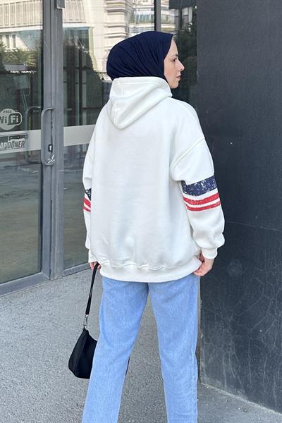 Go Baskılı Üç İplik Sweat Beyaz