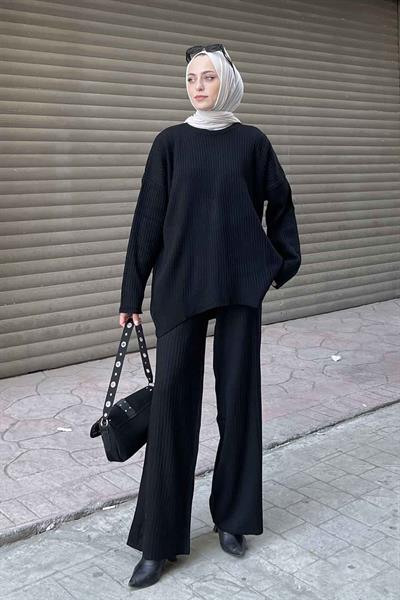 Tabata Fitilli Tesettür Takım Siyah