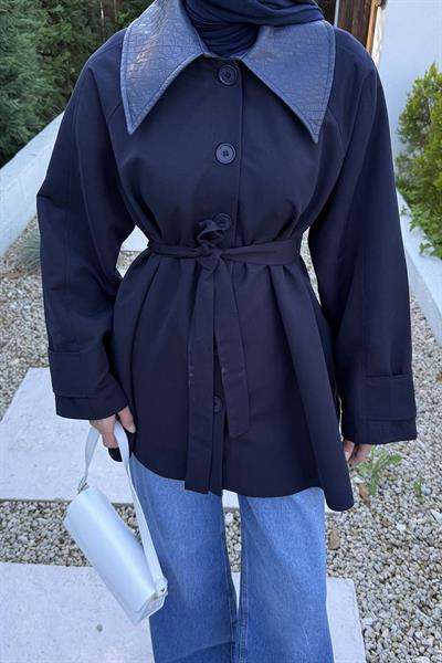 Garni Yaka Trençkot Lacivert