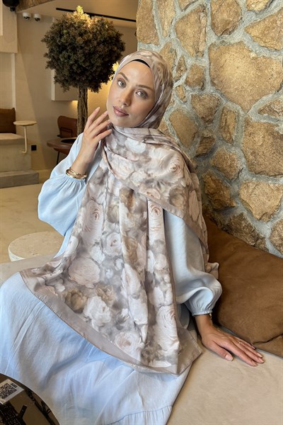 Botanik Çiçek Desen Lara Soft Şal Antik Bej