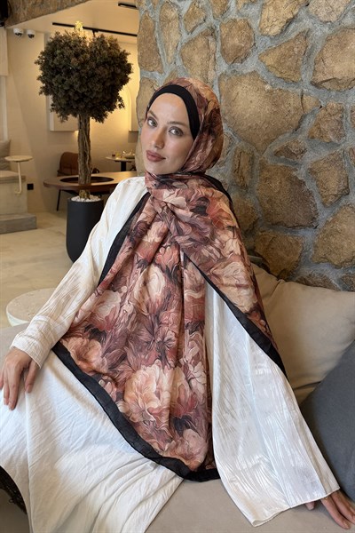 Vintage Flower Desen Bambu Şal Badem