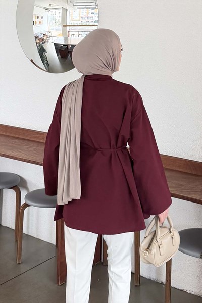 Piliseli Geniş Kol Gömlek Bordo