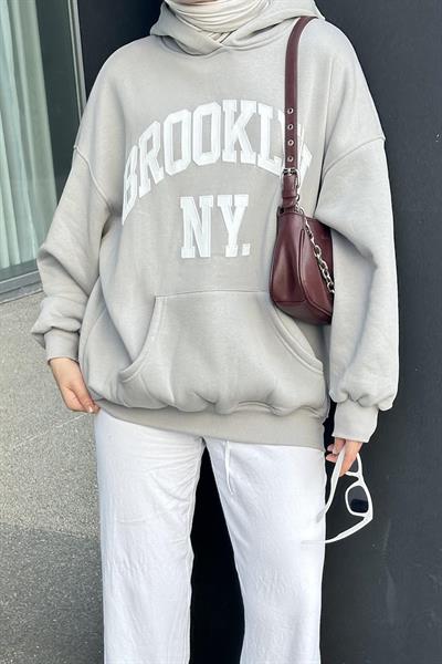 Brooklyn Baskılı Üç İplik Sweat Gri
