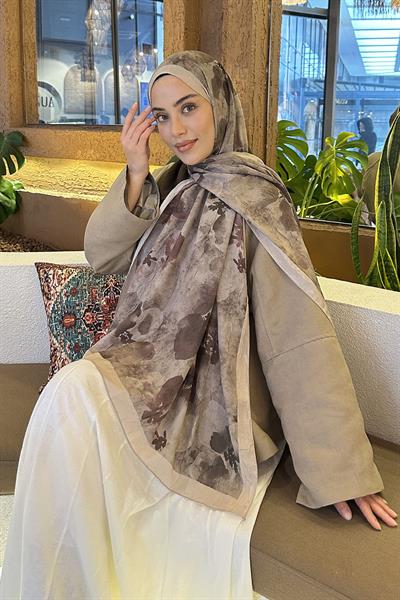 Batik Çiçek Desen Bambu Şal Asker Yeşili