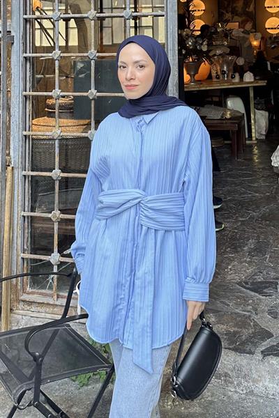 Belden Bağlamalı Tunik Gömlek Bebe Mavisi