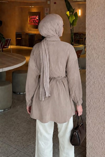 Bağlamalı Cupra Nubuk Gömlek vizonrengi