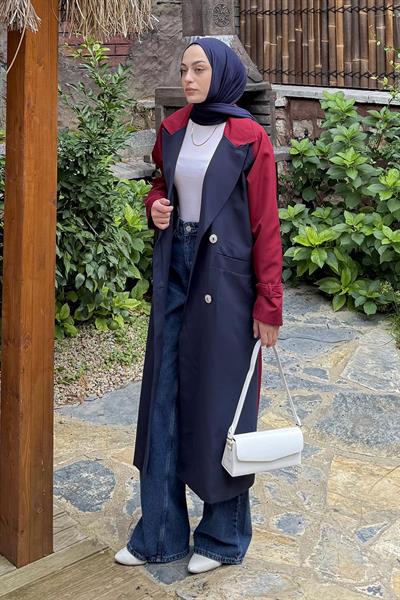 Retrica İki Renk Trençkot Bordo