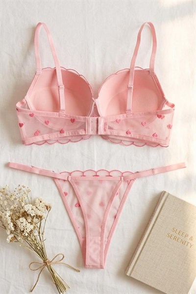 Dantelli Destekli Balenli Sütyen Pembe