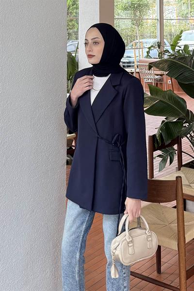 Yan Bağlama Detaylı Ceket Lacivert