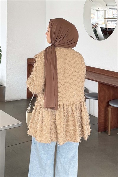 Püskül Detaylı Bağlamalı Tunik vizonrengi