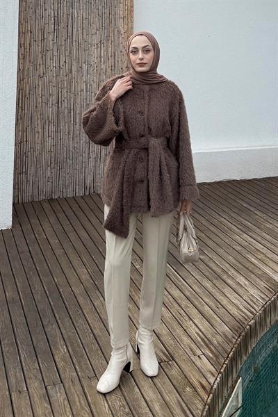 Sakal Kumaş Atkılı Kaban Soft Kahve