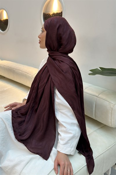 Shine Desen Ayrobin Floş Jakar Şal Koyu Bordo