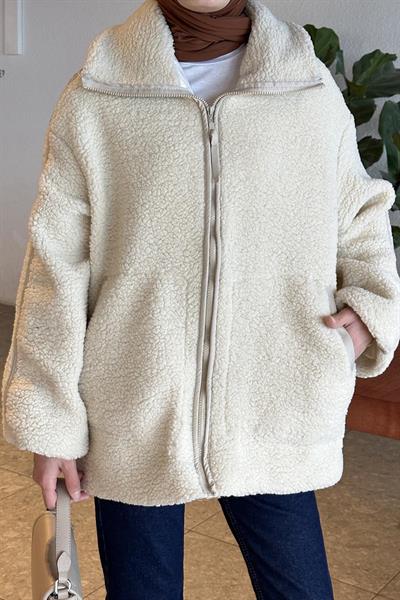 Biye Detaylı Tedy Peluş Mont Taş