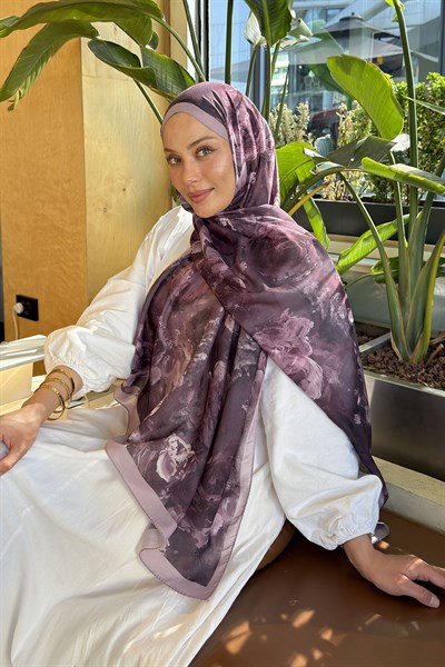 Gül Çiçek Desen Lara Soft Şal Mürdüm