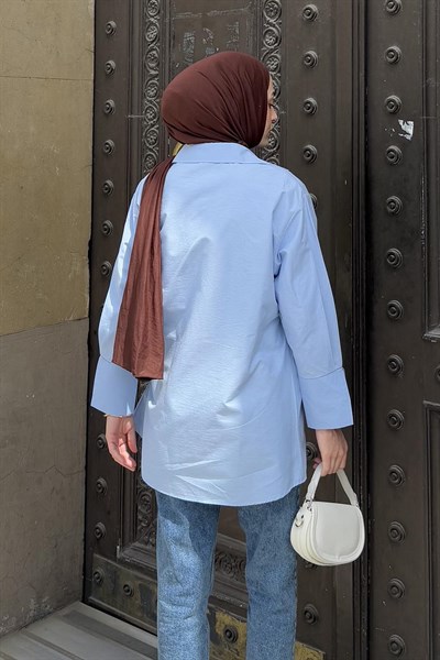 Bağlama Detaylı Tesettür Gömlek Bebe Mavisi
