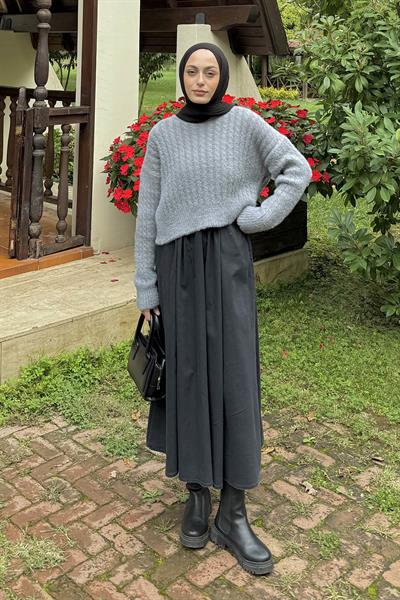 Crop Triko Kazak Gri