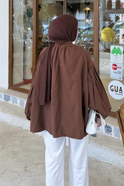 Yaka Fular Detaylı Gömlek Acı Kahverengi