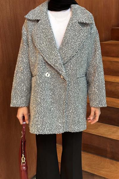 Balık Sırtı Kruvaze Kaban Siyah