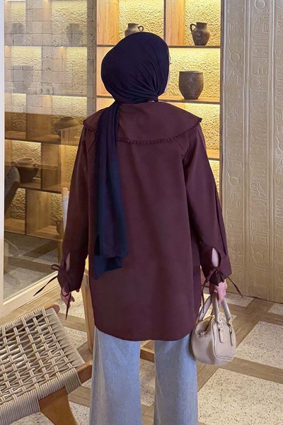 Bebe Yaka Dantel Detaylı Gömlek Mürdüm