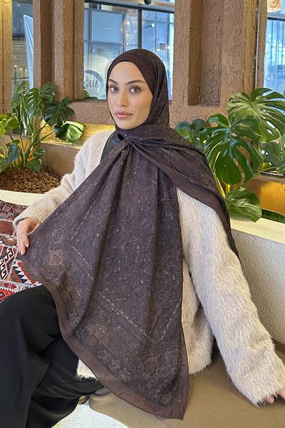 Retro Desen Bambu Şal Acı Kahverengi