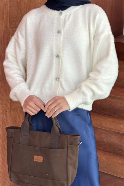 Sakallı Basic Hırka Beyaz