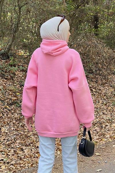 Üç İplik Kanguru Cep Sweatshirt Pembe