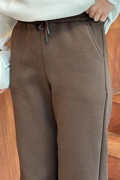 Üç İplik Şardonlu  Eşofman Altı Acı Kahverengi