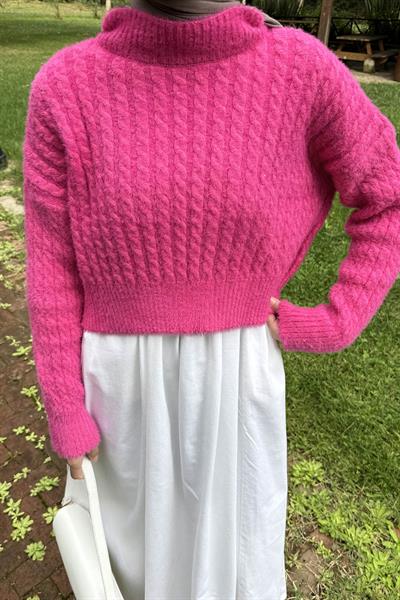 Crop Triko Kazak Fuşya