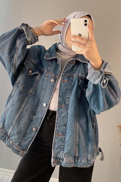 Çift Cepli Oversize Ceket Açık Mavi