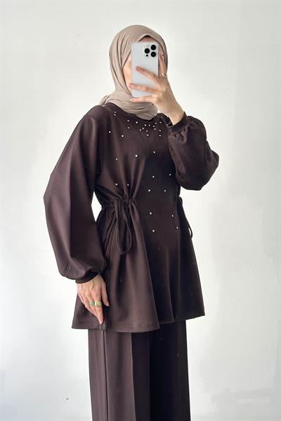 Taşlı İkili Takım Acı Kahverengi