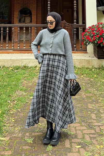 Fırfır Detaylı Hırka Gri