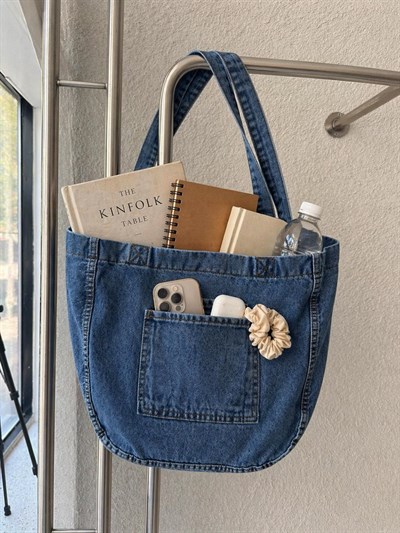 Kadın Anton Çift Cepli Cırtlı Çanta Açık Mavi