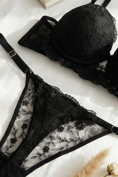 Destekli Brode Sütyen Takımı Siyah