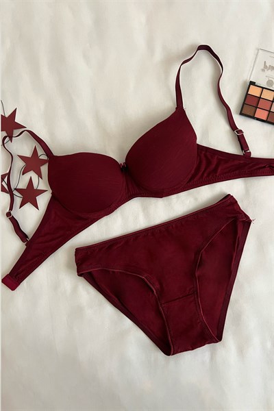 Penye Destekli Sütyen Takım Bordo