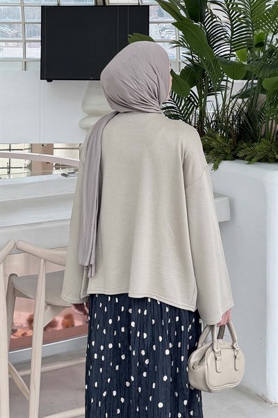 Kol Armalı Sweatshirt Bej