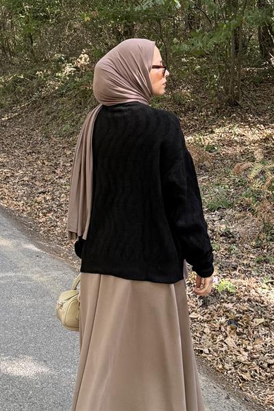 Kendinden Desenli Triko Kazak Siyah