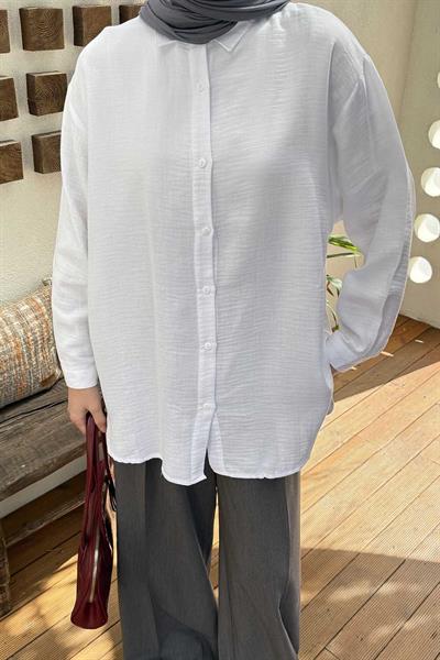 Müslin Tesettür Gömlek Beyaz