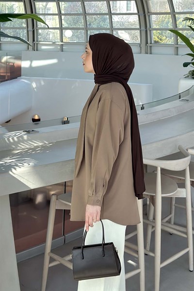 Fular Detaylı Gömlek Soft Kahve