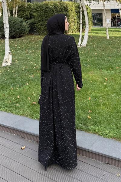 Taş Detaylı Tesettür Elbise Siyah