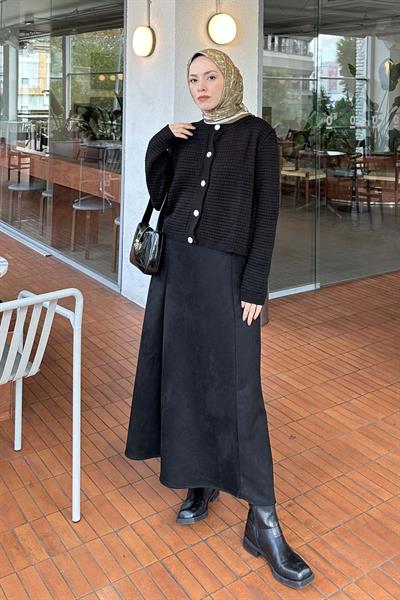 Düğmeli Triko Hırka Siyah