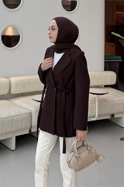 Bağlama Detaylı Ceket Acı Kahverengi