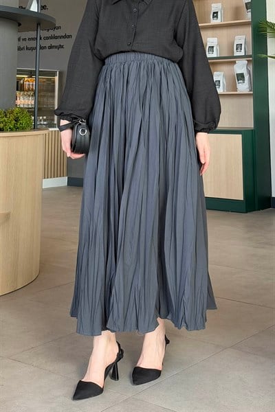 Kraşlı Tesettür Etek Antrasit