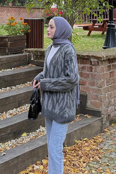 Zebra Desen Hırka Gri