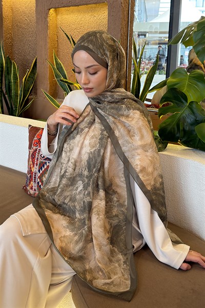 Gül Çiçek Desen Ferah Şal Haki