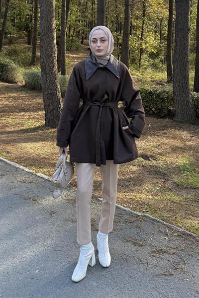 Garni Yaka Trençkot Acı Kahverengi