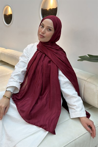 Shine Desen Ayrobin Floş Jakar Şal Bordo