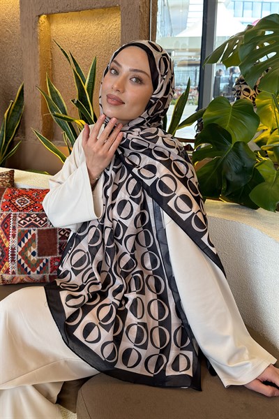 Halka Desen Ferah Şal Siyah Bej