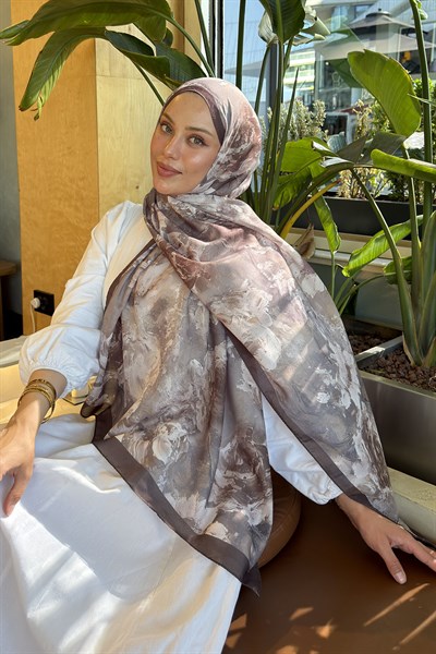 Gül Çiçek Desen Lara Soft Şal Toprak