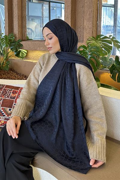 Bloom Desen Ayrobin Floş Jakar Şal Lacivert