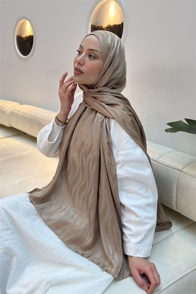 Shine Desen Ayrobin Floş Jakar Şal vizonrengi